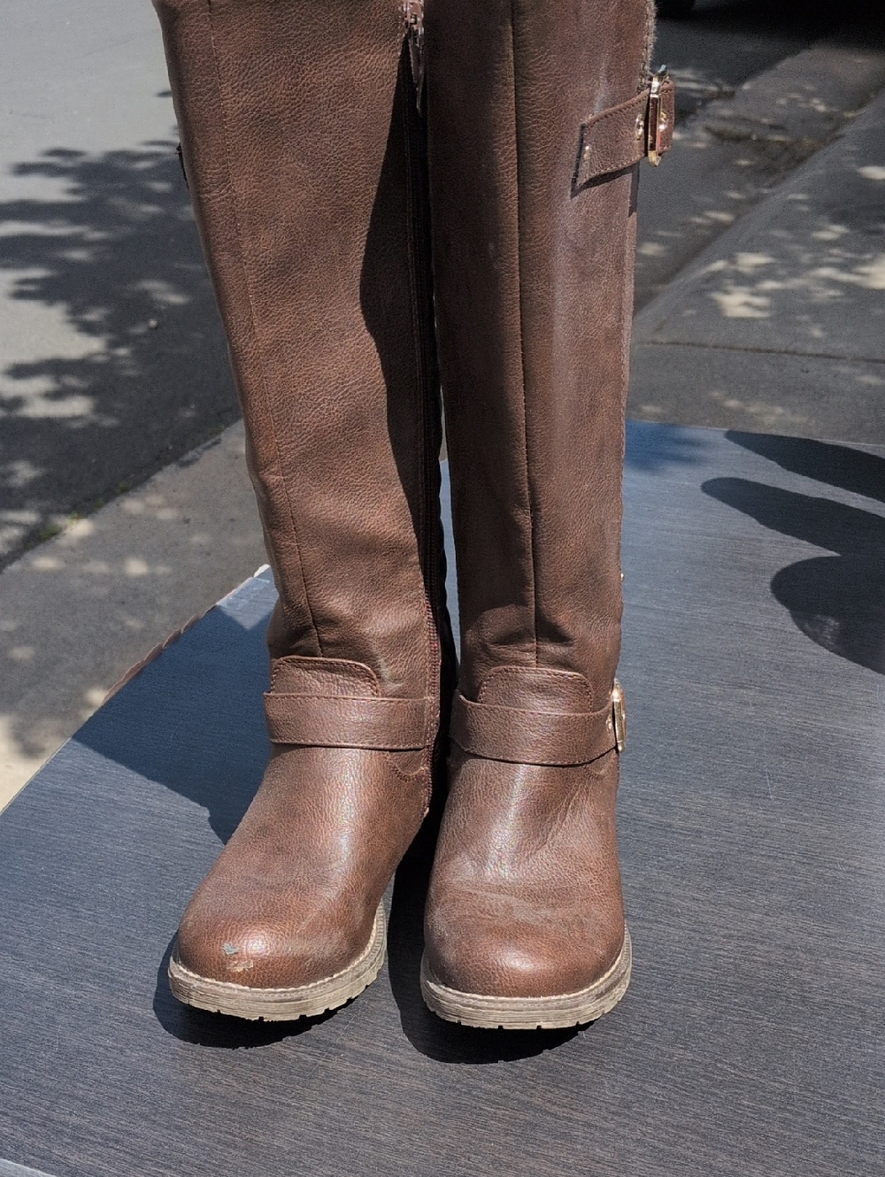 Women's Brown Tall Riding Boots with Buckle Detail